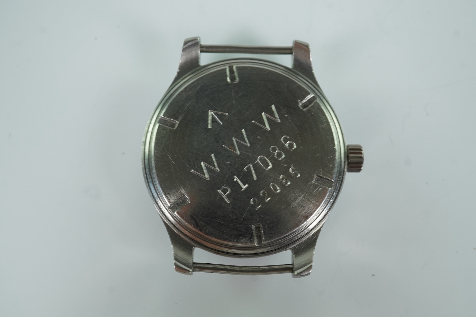 A gentleman's stainless steel Cyma W.W.W. British Military 'Dirty Dozen' manual wind wrist watch, circa 1945